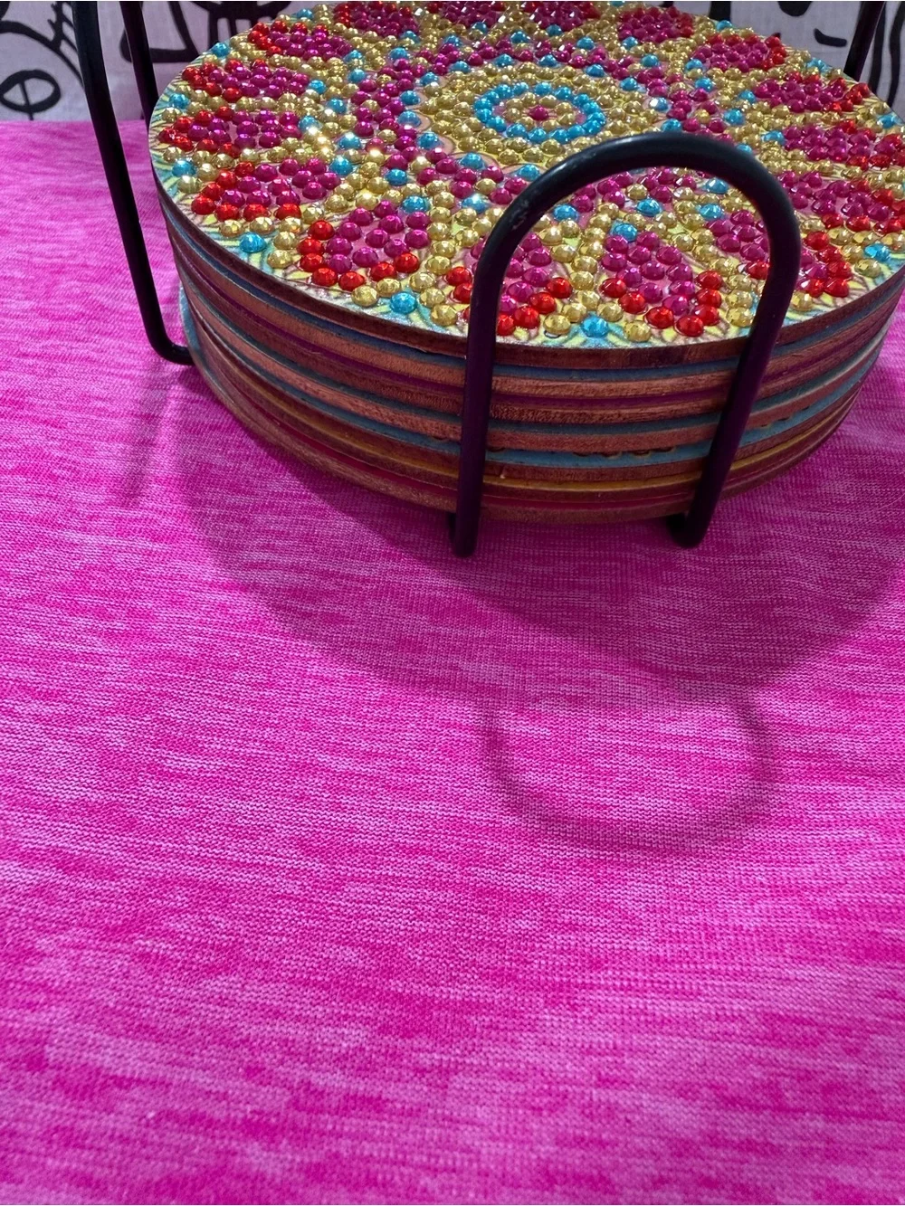 Decorative Beaded Serving Tray - Pink, Gold & Blue